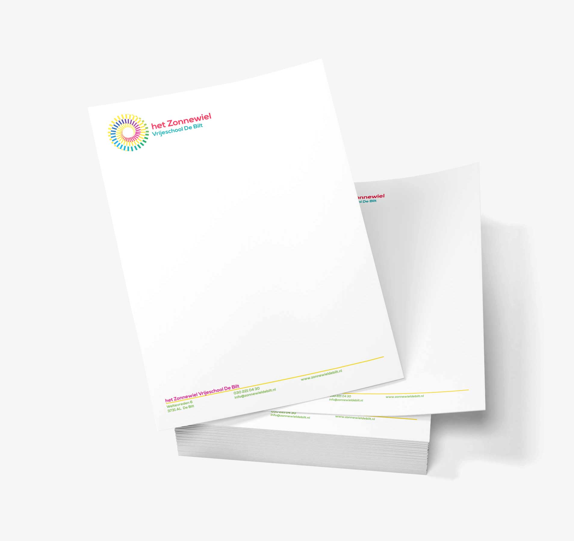 Het Zonnewiel briefpapier Het Zonnewiel logo op het briefpapier
