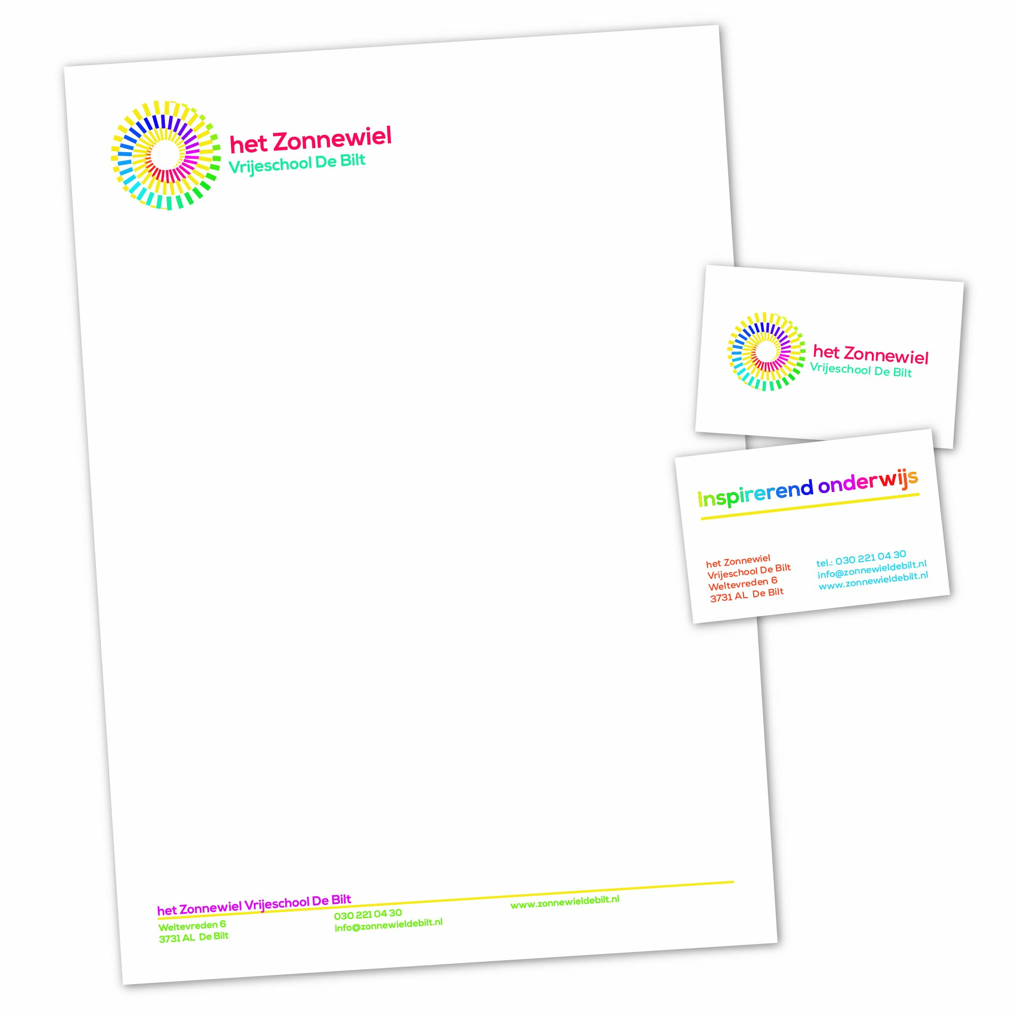 het Zonnewiel briefpapier en visitekaartje Voorbeeld briefpapier en visitekaartje van het zonnewiel